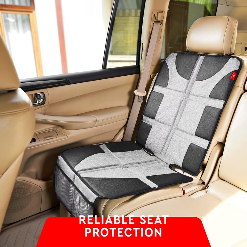 Helteko Car Seat Protector, Large Seat Cover for Child Carseat, Waterproof & Stain Resistant, Baby Mats Under Car Seats for Leather Seats, 2 Mesh Storage Pockets, 1Pack, Gray - Image 2