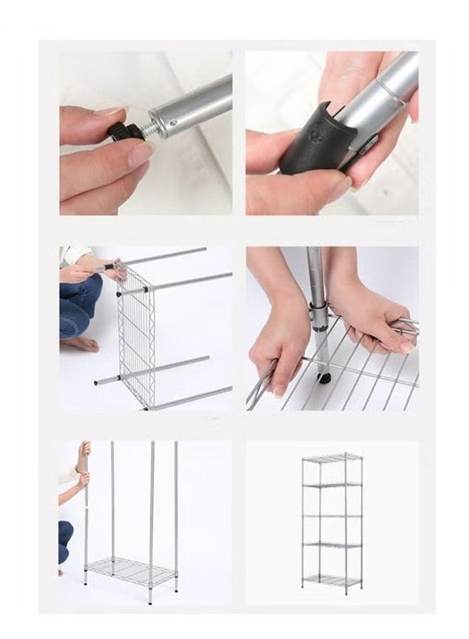 رولستيمي 4 الطبقة سلك رفوف وحدة ، رفوف التخزين قابل للتعديل ورفوف ، الثقيلة المتداول رفوف معدنية مع السنانير الجانبية للمطبخ الحمام الغسيل ، أسود - Image 5