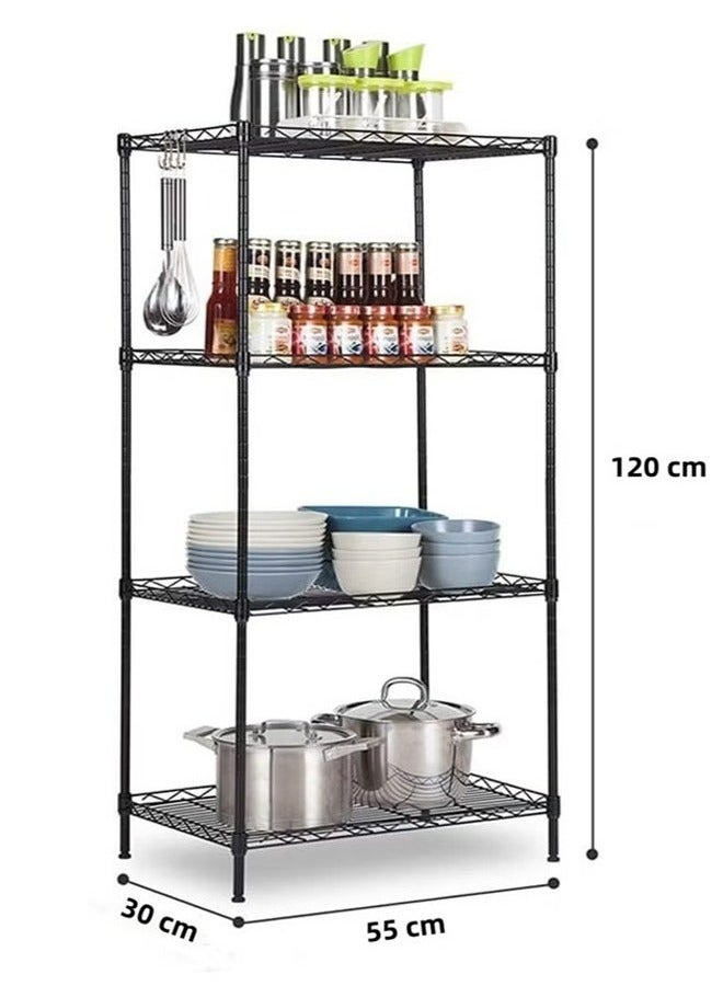 رولستيمي 4 الطبقة سلك رفوف وحدة ، رفوف التخزين قابل للتعديل ورفوف ، الثقيلة المتداول رفوف معدنية مع السنانير الجانبية للمطبخ الحمام الغسيل ، أسود - Image 2