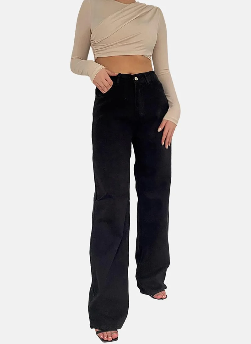 يونيكي Black Wide Leg Clean Look High-Rise Jeans