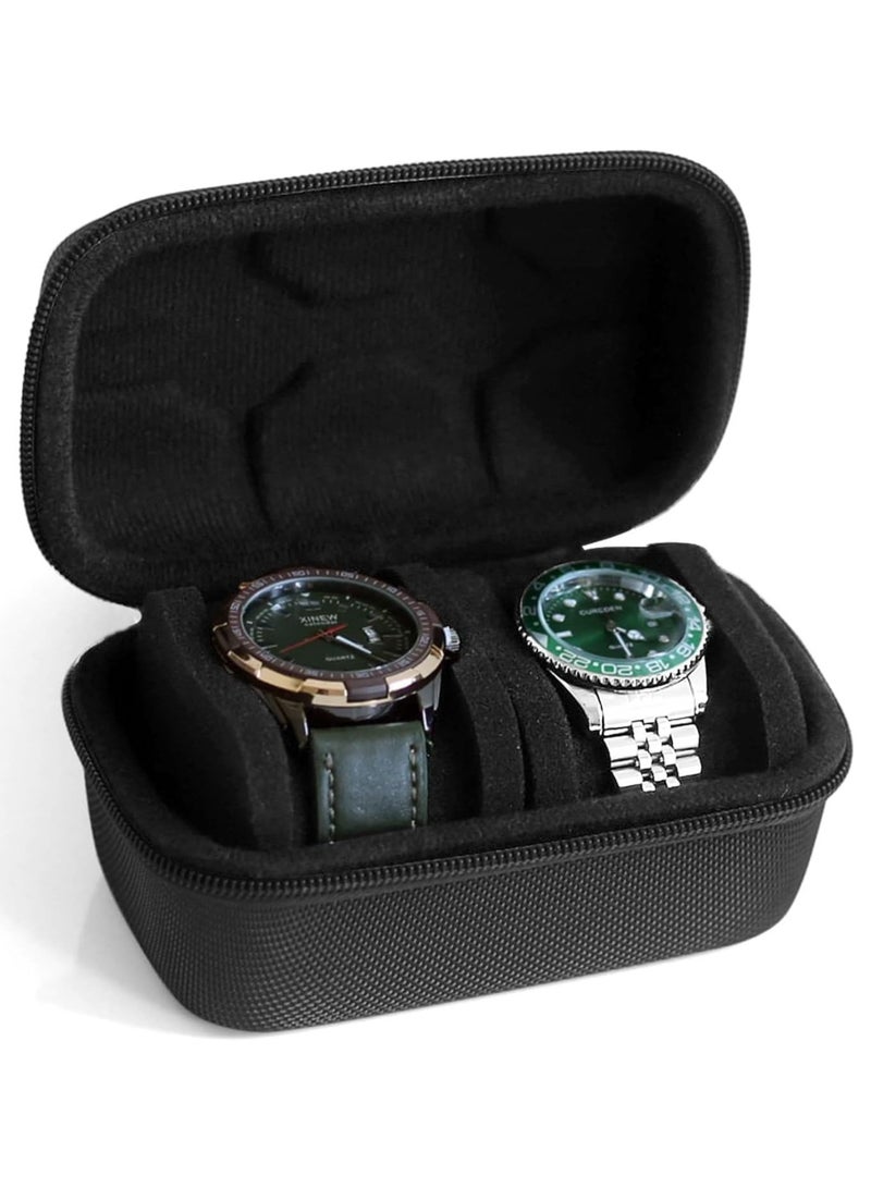 ليموس حقيبة سفر صلبة مكونة من فتحتين للساعات، صندوق منظم لتخزين الساعات بسحاب محمول مع وسادة إسفنجية ناعمة لتناسب الساعات الكبيرة والصغيرة، منظم ساعات للرجال والنساء (فتحتان) - Image 1