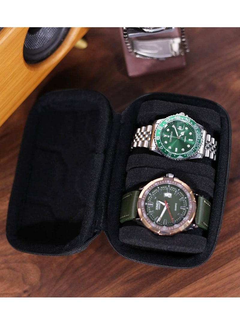 ليموس حقيبة سفر صلبة مكونة من فتحتين للساعات، صندوق منظم لتخزين الساعات بسحاب محمول مع وسادة إسفنجية ناعمة لتناسب الساعات الكبيرة والصغيرة، منظم ساعات للرجال والنساء (فتحتان) - Image 3