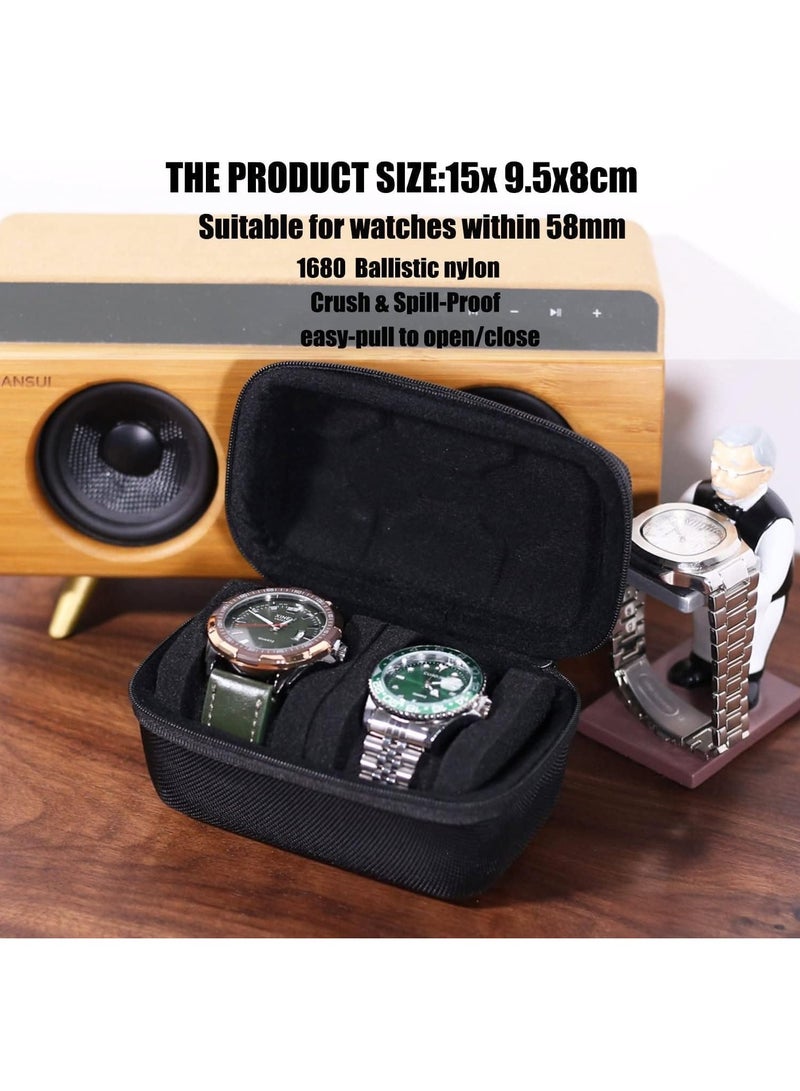 ليموس حقيبة سفر صلبة مكونة من فتحتين للساعات، صندوق منظم لتخزين الساعات بسحاب محمول مع وسادة إسفنجية ناعمة لتناسب الساعات الكبيرة والصغيرة، منظم ساعات للرجال والنساء (فتحتان) - Image 4