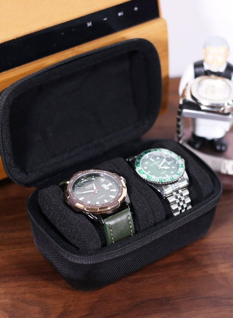 ليموس حقيبة سفر صلبة مكونة من فتحتين للساعات، صندوق منظم لتخزين الساعات بسحاب محمول مع وسادة إسفنجية ناعمة لتناسب الساعات الكبيرة والصغيرة، منظم ساعات للرجال والنساء (فتحتان) - Image 5