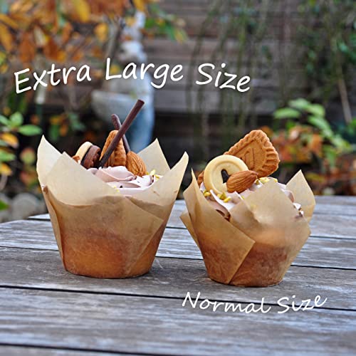 QLSmypkg Extra Large Jumbo Muffin Greaseproof paper Baking cupcake cups, 2-1/4" x 3-3/4" Natural Tulip Baking Cup Case of 125 pcs (Extra Large) (125) - Image 4