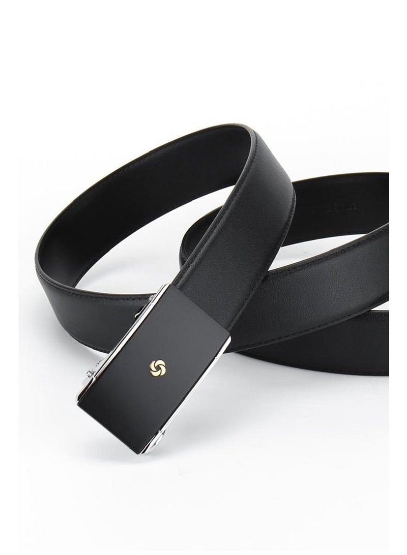 Samsonite Aamir Basic Auto R Buckle Belt Golden Logo, Leather, Black|100% Leather|Sleek Golden Logo|Automatic Buckle|Hole Free Belt - Image 5
