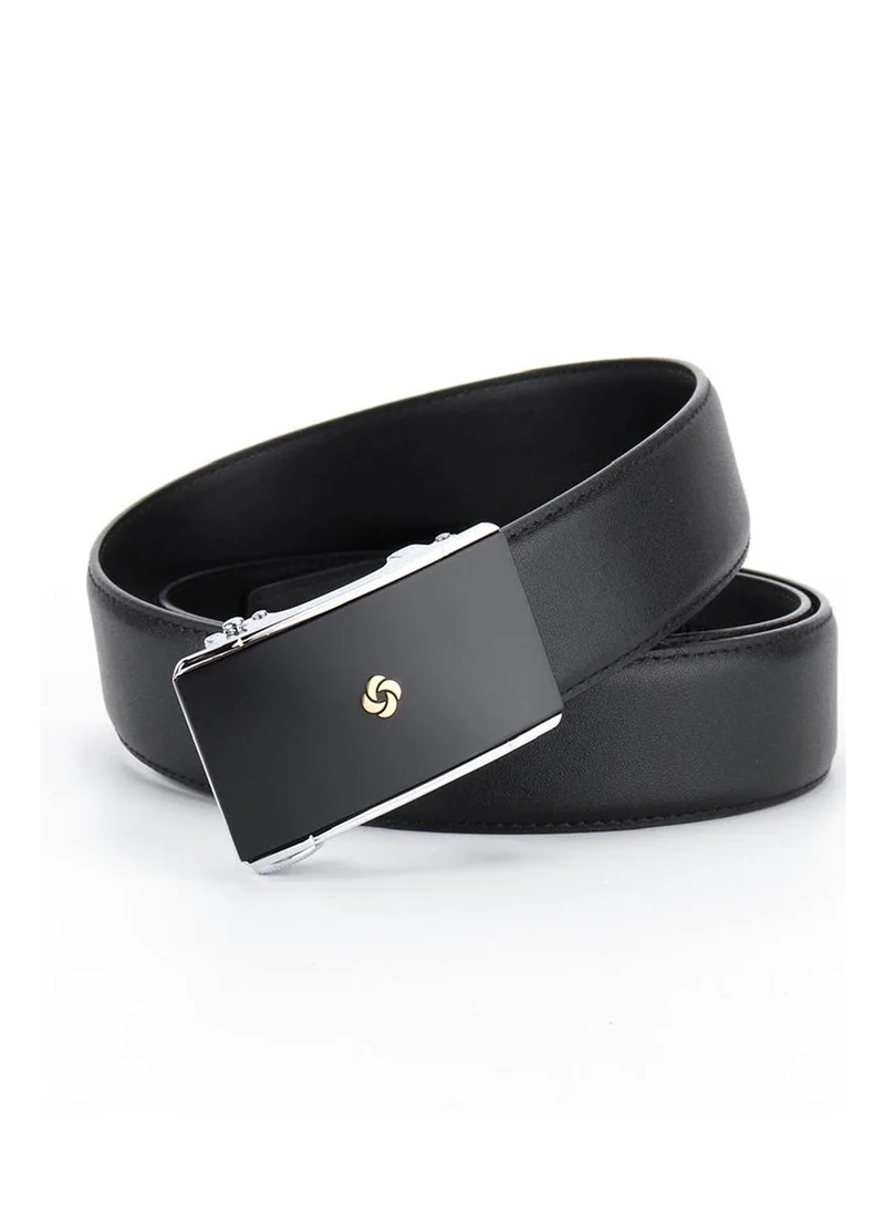 Samsonite Aamir Basic Auto R Buckle Belt Golden Logo, Leather, Black|100% Leather|Sleek Golden Logo|Automatic Buckle|Hole Free Belt