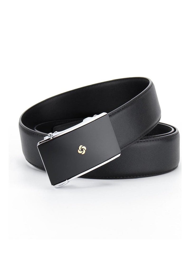 Samsonite Aamir Basic Auto R Buckle Belt Golden Logo, Leather, Black|100% Leather|Sleek Golden Logo|Automatic Buckle|Hole Free Belt - Image 1