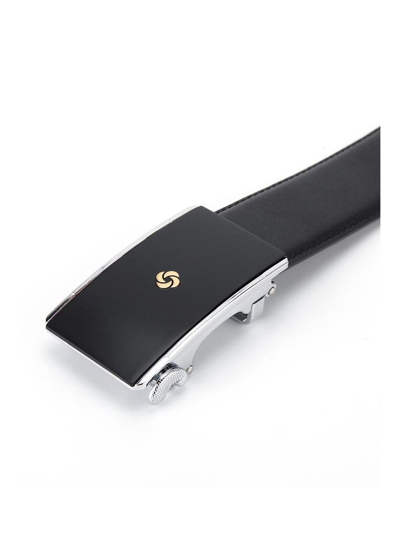 Samsonite Aamir Basic Auto R Buckle Belt Golden Logo, Leather, Black|100% Leather|Sleek Golden Logo|Automatic Buckle|Hole Free Belt - Image 4
