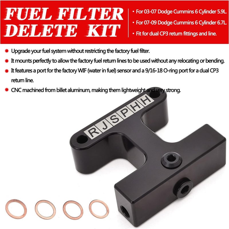 RJSPHH Fuel Filter Delete Bypass Kit for 2003-2009 Dodge Ram 5.9 & 6.7 Cummins Diesel - Image 2