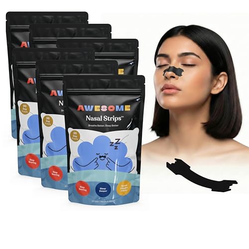 Awesome Nasal Strips for Better Breathing and Snoring, Improve Oxygen Intake, Enhances Sleep and Athletic Performance, Sweat-Resistant, Strong Hold, Skin Safe, CDSCO Approved, 30 Strips - AWESOME Nasal Strip_Pack Of 6 - Image 1