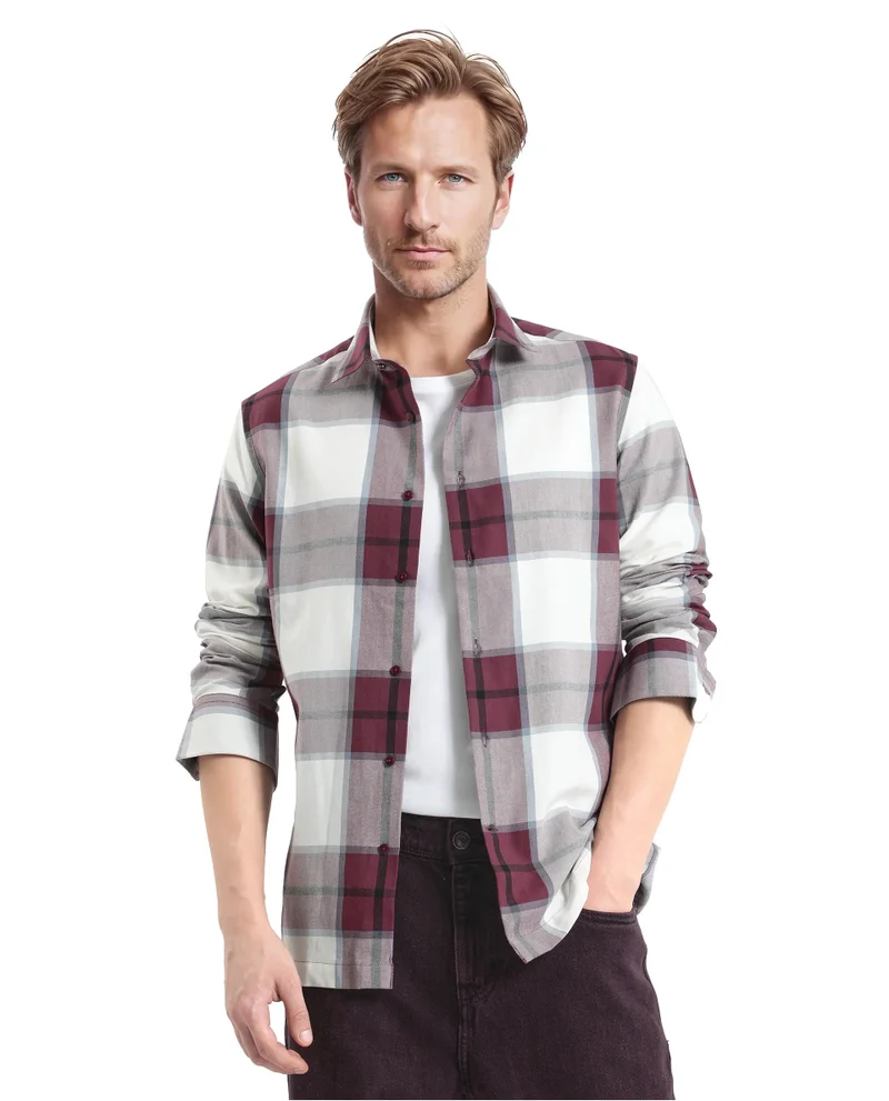 Rare Rabbit Rare Rabbit Men Rock Ford Maroon-2 Cotton Fabric Full Sleeve Regular Fit Graphic Backprint Checked Shirt