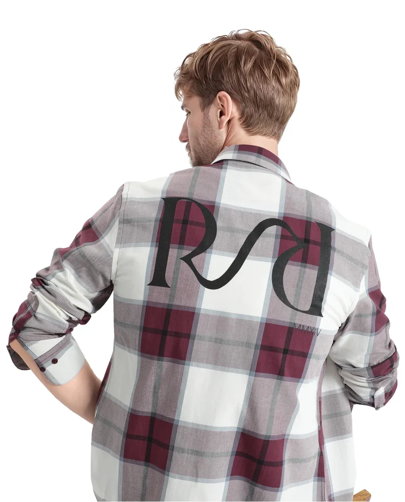 Rare Rabbit Rare Rabbit Men Rock Ford Maroon-2 Cotton Fabric Full Sleeve Regular Fit Graphic Backprint Checked Shirt