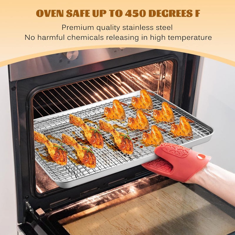 E-far Stainless Steel Baking Sheet with Rack Set, 16”x12” Cookie Sheet Jelly Roll Pan for Oven, Rimmed Metal Tray with Wire Rack for Cooking/Baking/Cooling/Bacon, Non-toxic & Dishwasher Safe - Image 5