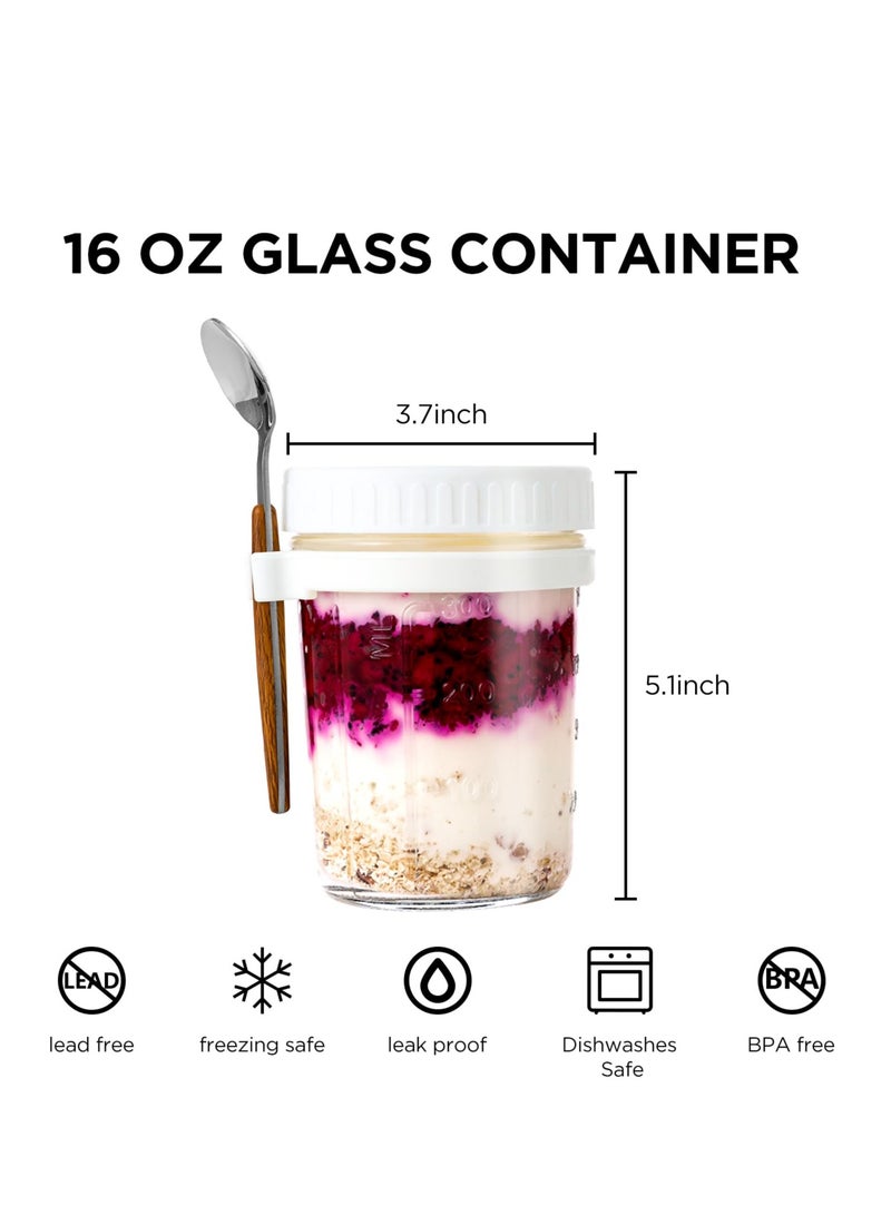 Arabest حاوية الشوفان الليلي مع غطاء وملعقة، 4 قطع برطمانات الشوفان الليلي 350 مل، حاوية الإفطار، حاوية تخزين سلطة الحبوب والحليب والخضروات والفواكه مع علامات قياس - Image 3