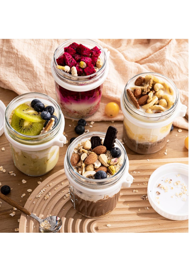 Arabest حاوية الشوفان الليلي مع غطاء وملعقة، 4 قطع برطمانات الشوفان الليلي 350 مل، حاوية الإفطار، حاوية تخزين سلطة الحبوب والحليب والخضروات والفواكه مع علامات قياس - Image 2