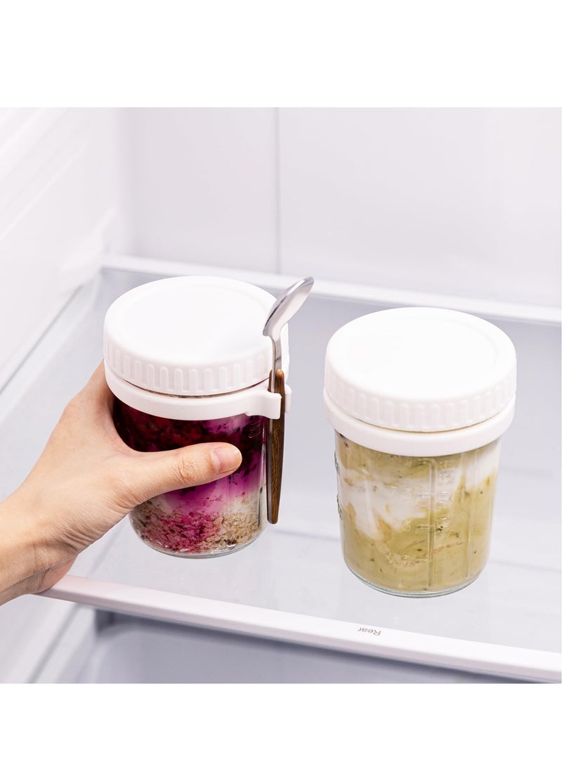 Arabest حاوية الشوفان الليلي مع غطاء وملعقة، 4 قطع برطمانات الشوفان الليلي 350 مل، حاوية الإفطار، حاوية تخزين سلطة الحبوب والحليب والخضروات والفواكه مع علامات قياس - Image 5