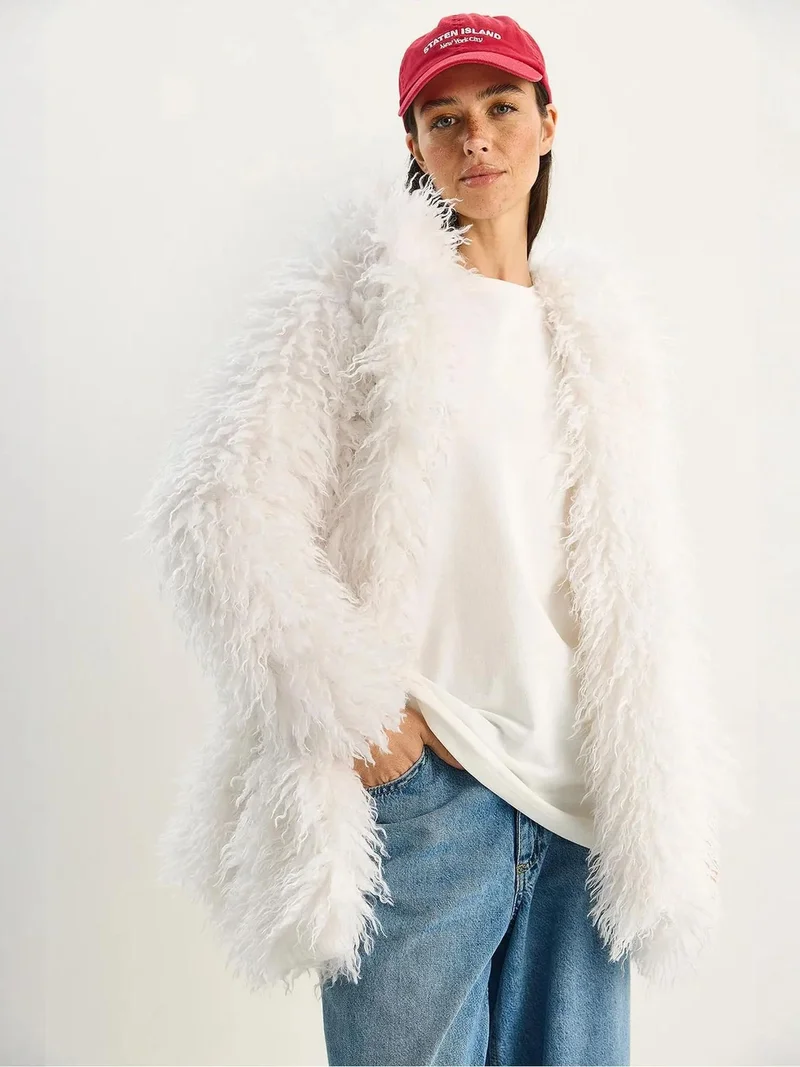 بيانكو لوتشي جاكيت فرو صناعي بغطاء رأس من لوكسي