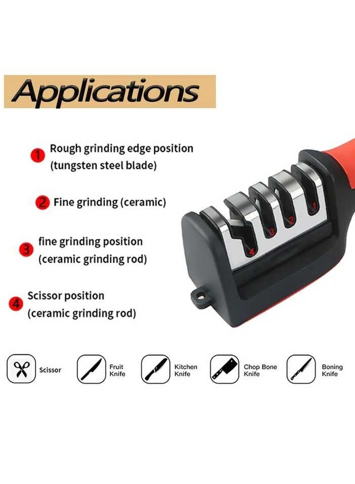 Knife Sharpener 4-Sections Manual – Quick & Easy Knife Sharpening Tool with Ergonomic Handle – Restores Dull Blades Fast – Non-Slip Base, Safe for All Types of Kitchen Knives  - Image 3