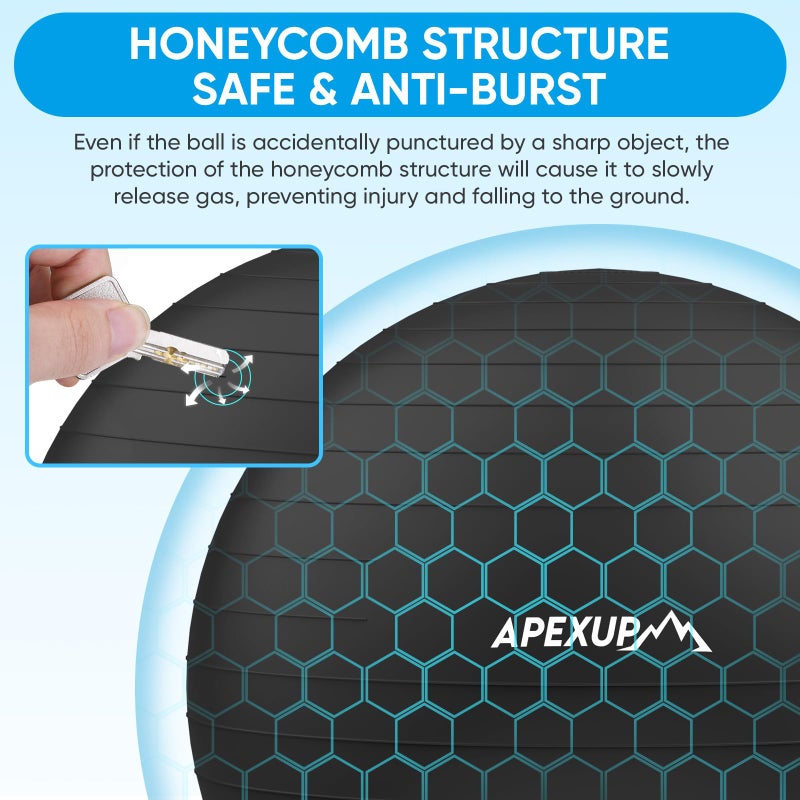 APEXUP Yoga Ball Exercise Ball Anti Slip Heavy Duty for Fitness, Balance & Core Workout (M (19"~22'') 55cm, Black) - Image 3