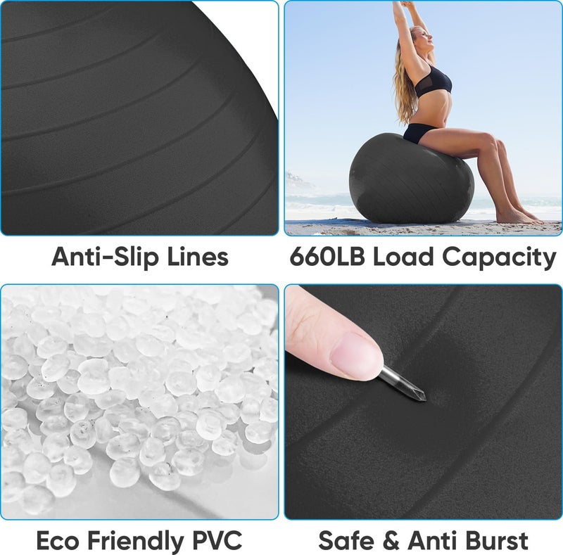 APEXUP Yoga Ball Exercise Ball Anti Slip Heavy Duty for Fitness, Balance & Core Workout (M (19"~22'') 55cm, Black) - Image 2