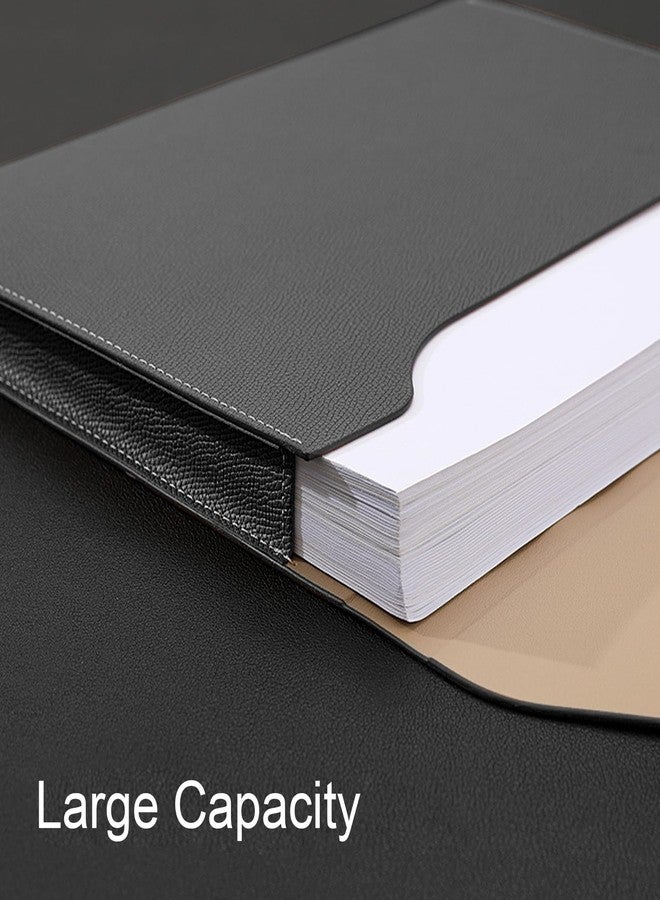 VANRA PU Leather A4 File Folder Waterproof File Folder Organizer Leather Document Portfolio for A4 Letter Size Magnetic Closure Leather Envelope for School, Home and Office (Black) - Image 3