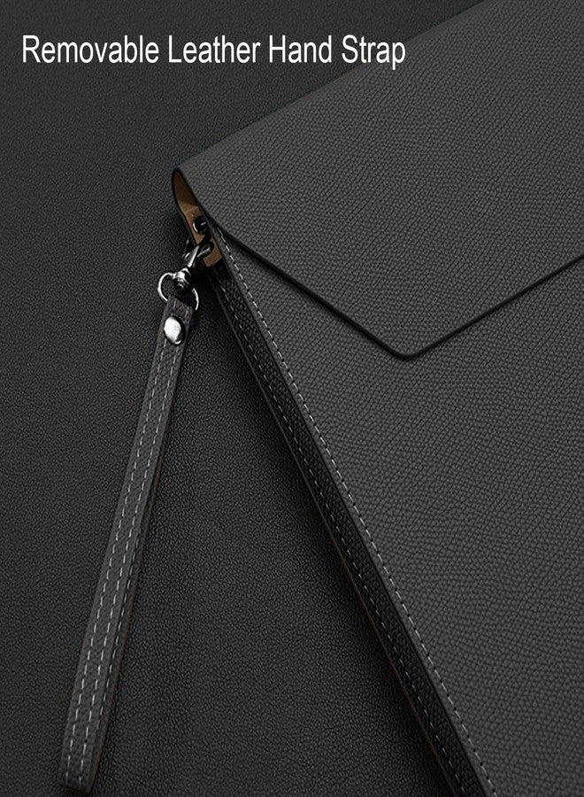 VANRA PU Leather A4 File Folder Waterproof File Folder Organizer Leather Document Portfolio for A4 Letter Size Magnetic Closure Leather Envelope for School, Home and Office (Black) - Image 4