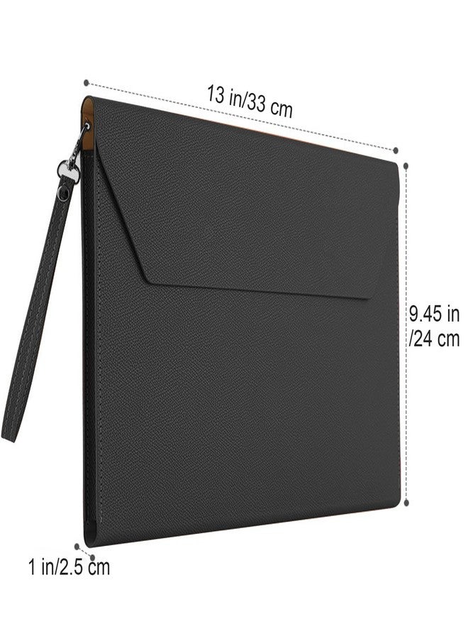 VANRA PU Leather A4 File Folder Waterproof File Folder Organizer Leather Document Portfolio for A4 Letter Size Magnetic Closure Leather Envelope for School, Home and Office (Black) - Image 2