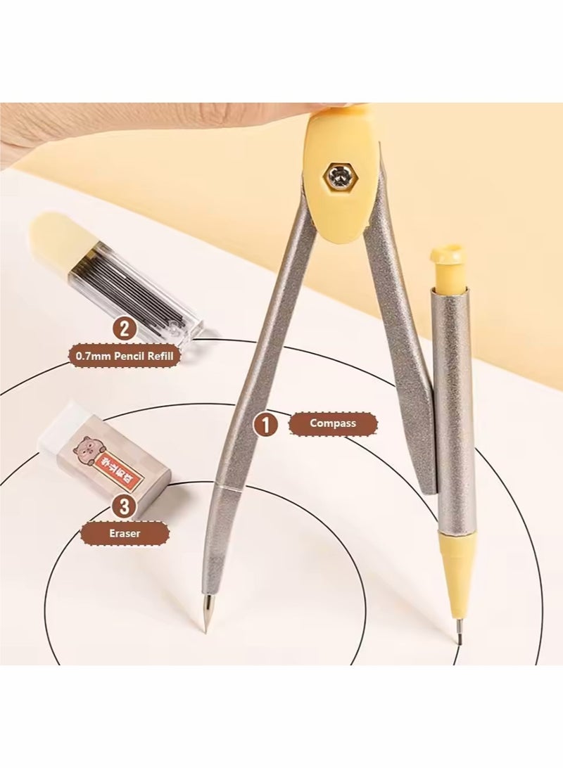 capybara 7-piece cartoon transparent ruler set, including pencil, compass, protractor, eraser, suitable for students to use drawing and measuring tools - Image 4