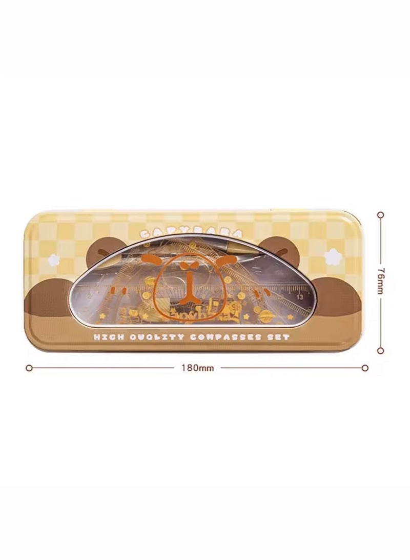 capybara 7-piece cartoon transparent ruler set, including pencil, compass, protractor, eraser, suitable for students to use drawing and measuring tools - Image 5