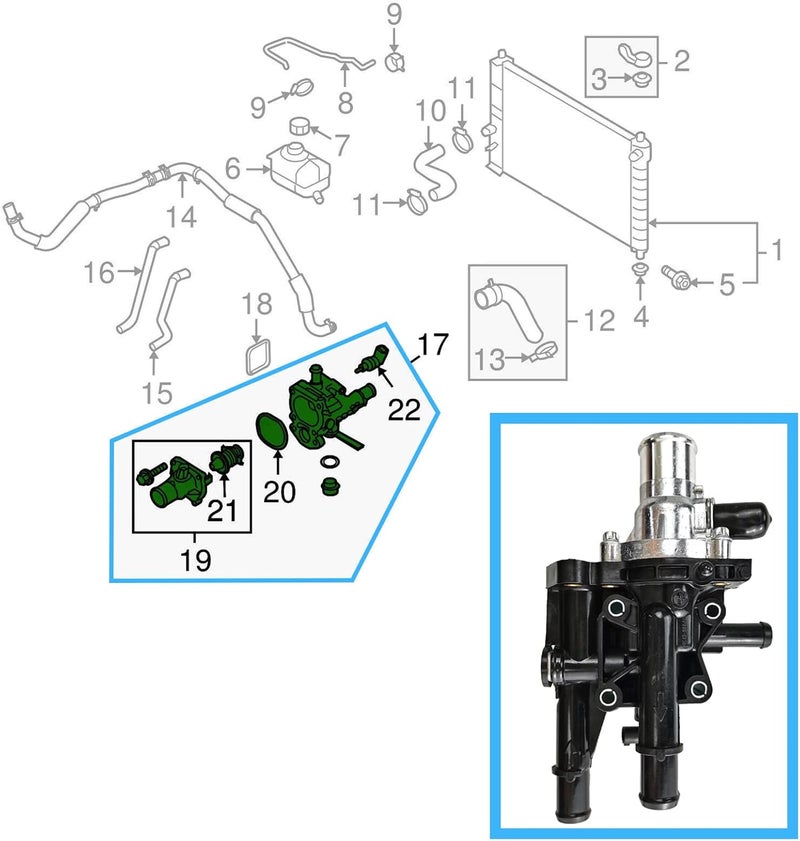 GaeaAuto Engine Coolant Thermostat Housing Assembly 25189437 with Throttle Body Heater Pipes for Chevy Aveo & Pontiac G3 - Image 2