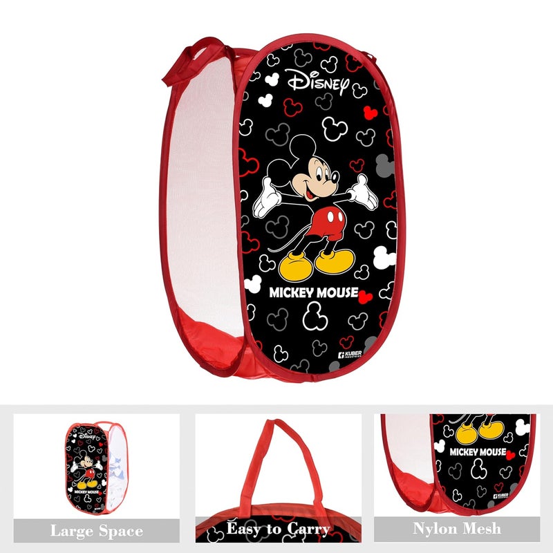 Kuber Industries Laundry Basket | Disney Mickey & Princess Net Foldable Laundry | Nylon Storage Basket with Handle for Home | Toy Storage Basket | 30 LTR | Pack of 3 | Multicolor - Image 2