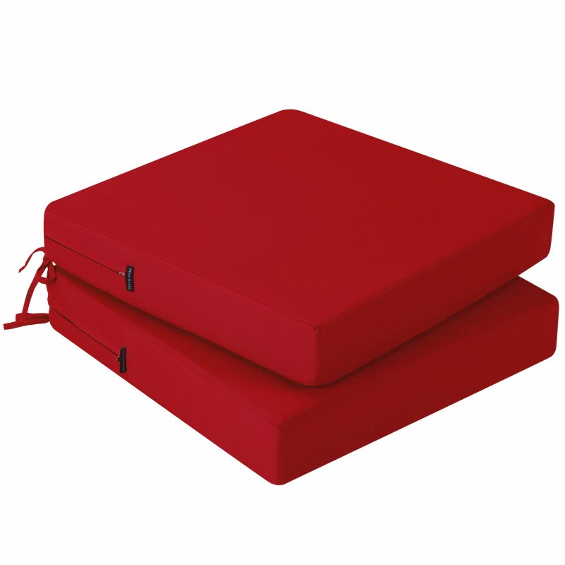 idee-home ideehome Outdoor Chair Cushions Set of 2 Waterproof Outdoor Seat Cushions for Patio Furniture Outside Replacement Chair Pad with Ties for Lawn Deck Porch 22 x 22 Red - Image 2