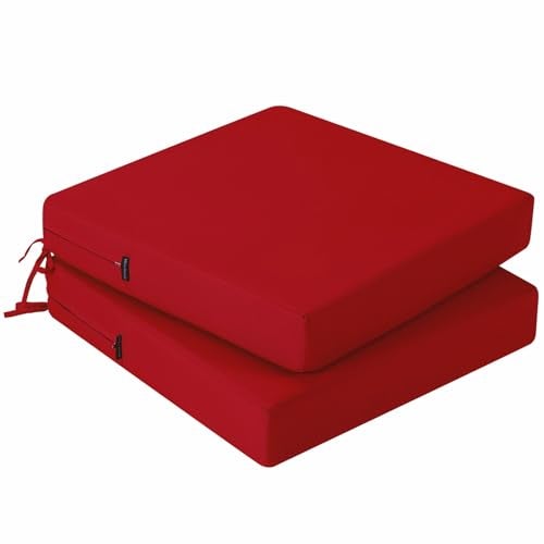 idee-home ideehome Outdoor Chair Cushions Set of 2 Waterproof Outdoor Seat Cushions for Patio Furniture Outside Replacement Chair Pad with Ties for Lawn Deck Porch 22 x 22 Red - Image 1