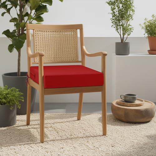 idee-home ideehome Outdoor Chair Cushions Set of 2 Waterproof Outdoor Seat Cushions for Patio Furniture Outside Replacement Chair Pad with Ties for Lawn Deck Porch 22 x 22 Red - Image 3