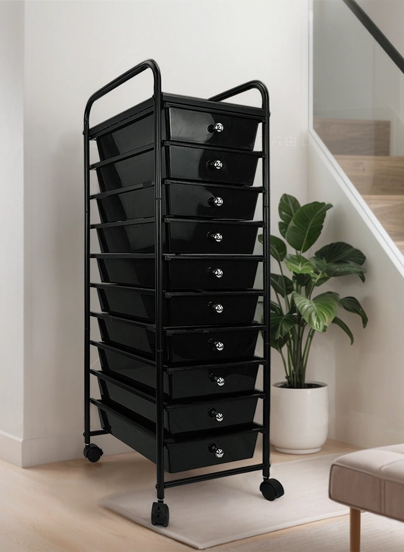 Generic 10-Drawer Rolling Storage Cart Multipurpose Mobile Rolling Plastic Drawer Cart with 4 Lockable Caster Wheels, for Crafts Documents Arts and Tools Storage in Classroom, Home, Office, School  - Image 3