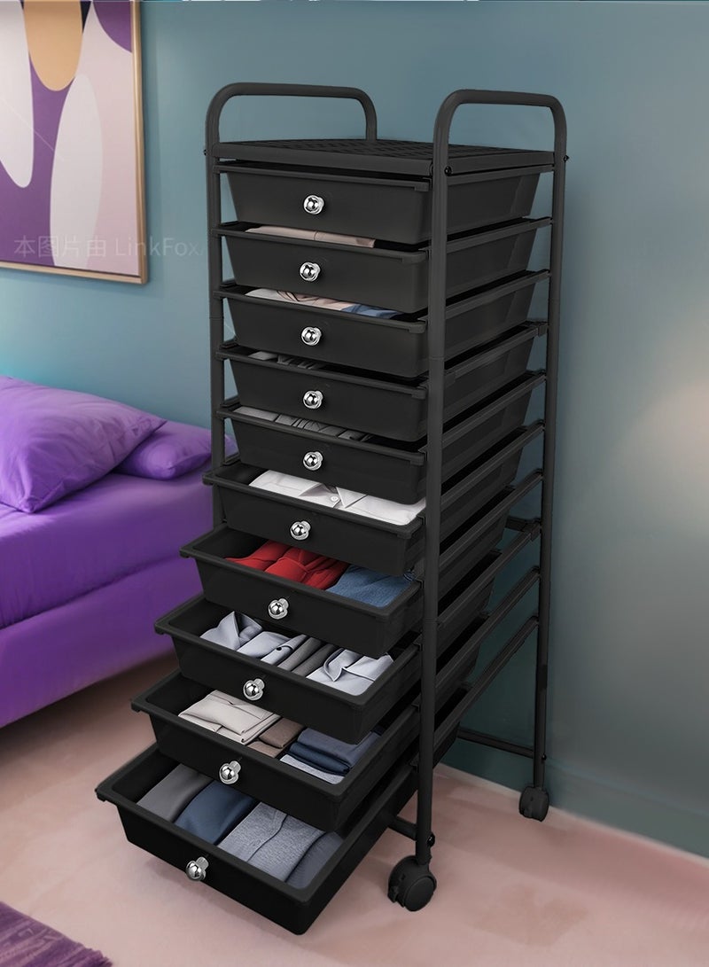 Generic 10-Drawer Rolling Storage Cart Multipurpose Mobile Rolling Plastic Drawer Cart with 4 Lockable Caster Wheels, for Crafts Documents Arts and Tools Storage in Classroom, Home, Office, School  - Image 1