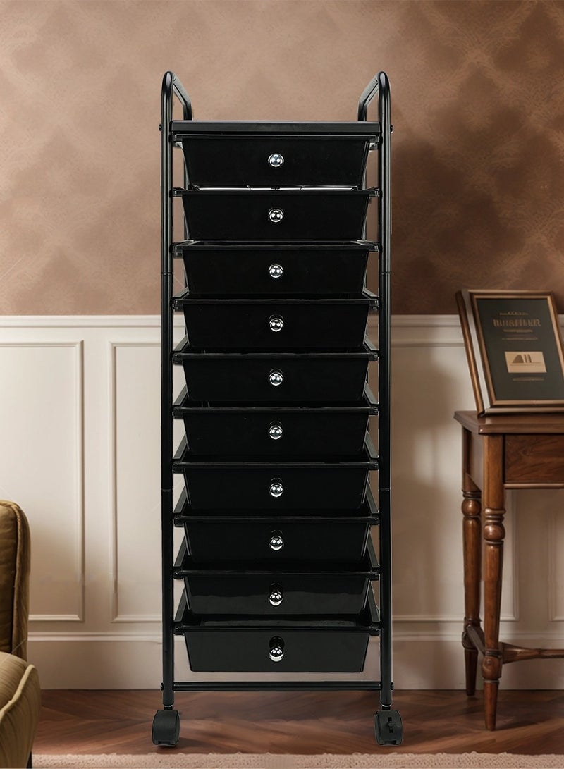 Generic 10-Drawer Rolling Storage Cart Multipurpose Mobile Rolling Plastic Drawer Cart with 4 Lockable Caster Wheels, for Crafts Documents Arts and Tools Storage in Classroom, Home, Office, School  - Image 2