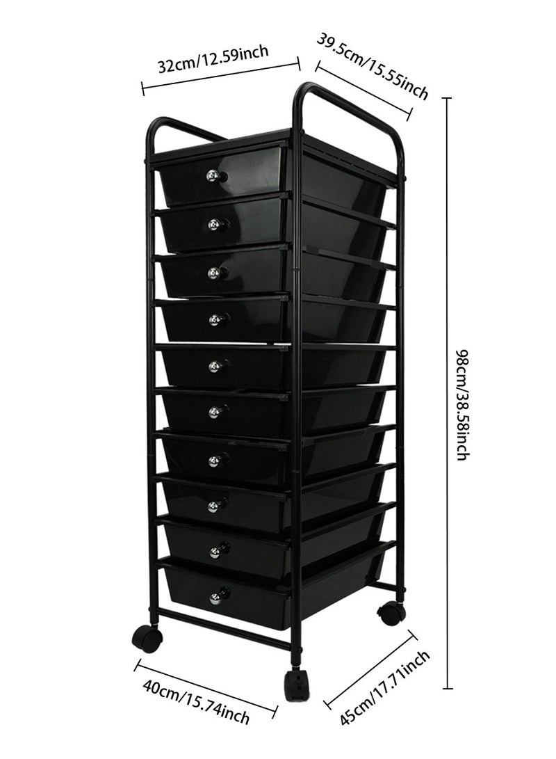 Generic 10-Drawer Rolling Storage Cart Multipurpose Mobile Rolling Plastic Drawer Cart with 4 Lockable Caster Wheels, for Crafts Documents Arts and Tools Storage in Classroom, Home, Office, School  - Image 4