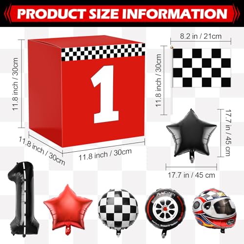 Windspeed 418 P Racing Car Party Boxes Windspeed 4 Racecar Boxes for Racing Car Themed Birthday Party Fast One Birthday Decorations with 10 Checkered Flags 8 Race Car Theme Balloons - Image 5