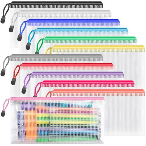Umriox Zipper Pencil Pouches, 9.2 x 4.7 in (12 Colors, 12 Pack), Pencil Pouches Bulk, Clear Pencil Pouch for Office Supplies Cosmetics Travel Accessories - Image 1