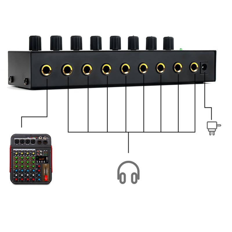 HA800 Headphone Amplifier Audio Amp.  Ultra-compact 8 Channels Mini Audio Stereo Microphone AMP.  with Power Adapter - Image 4