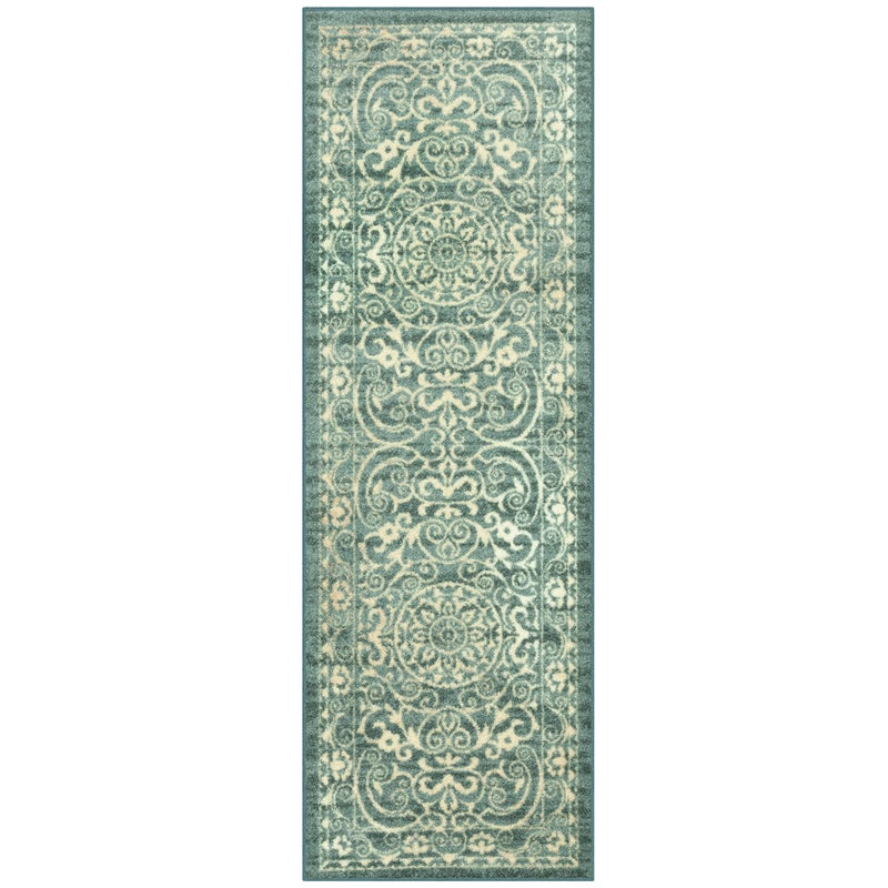 Maples Rugs Pelham Transitional Runner Rug Made in USA Washable Non Slip Indoor Carpet for Hallway Kitchen and Laundry Room 2 x 6 Light Spa