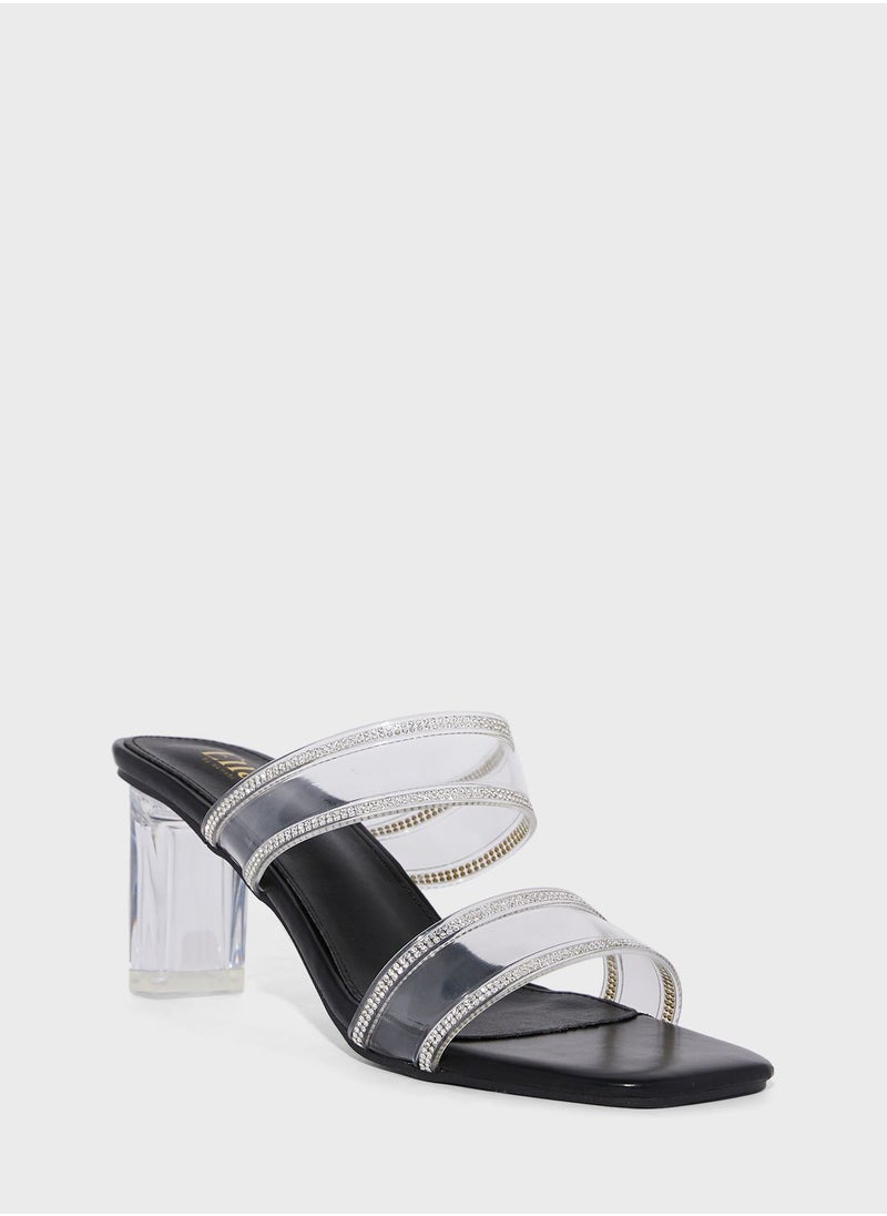 ELLA - Clear Double Strap Diamante Trime Sandal - Image 1