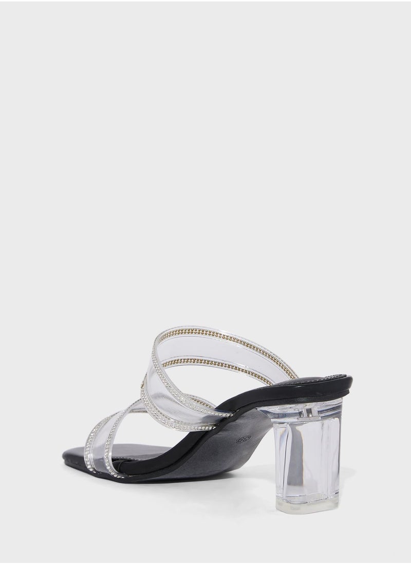 ELLA - Clear Double Strap Diamante Trime Sandal - Image 1