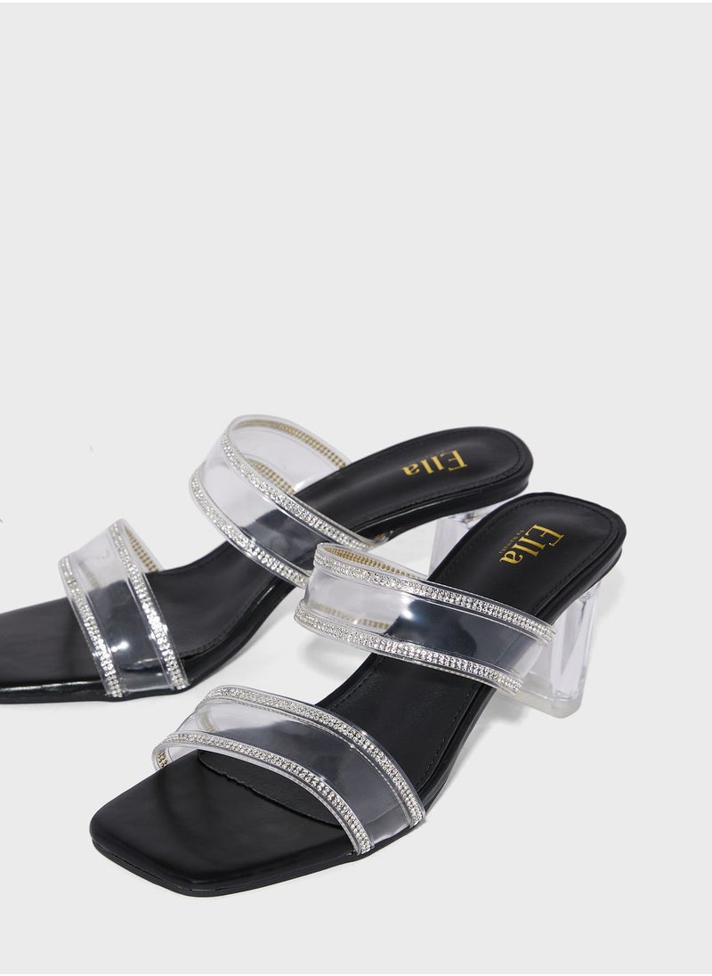 ELLA - Clear Double Strap Diamante Trime Sandal - Image 1
