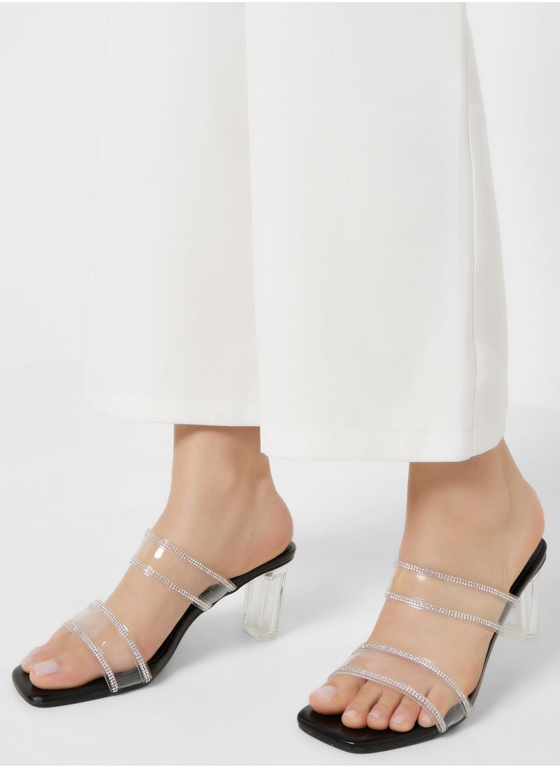ELLA - Clear Double Strap Diamante Trime Sandal - Image 1