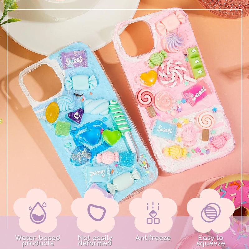 Lineshading 12 Set DIY Phone Case Kit Whipped Cream Glue Kit Include 12 Simulation Cream Glue 15ml with Nozzle 2 Pack Theme Decorations 2 Pack Decorating Accessories for Craft Birthday Gift(Candy) - Image 3