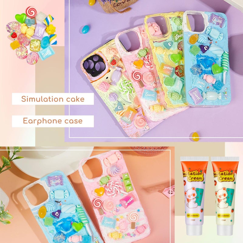 Lineshading 12 Set DIY Phone Case Kit Whipped Cream Glue Kit Include 12 Simulation Cream Glue 15ml with Nozzle 2 Pack Theme Decorations 2 Pack Decorating Accessories for Craft Birthday Gift(Candy) - Image 5