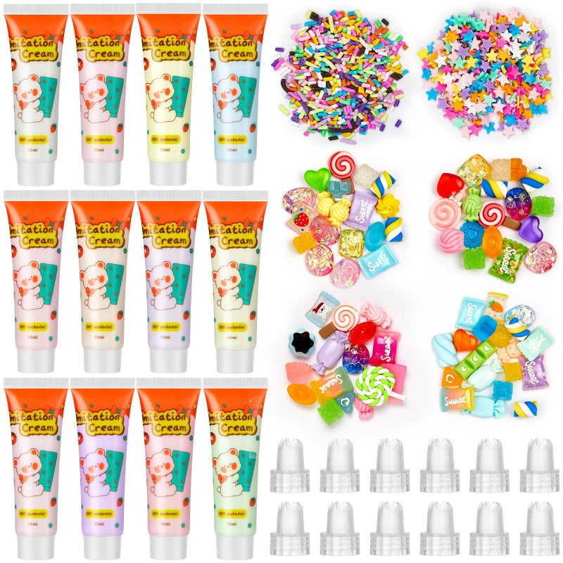 Lineshading 12 Set DIY Phone Case Kit Whipped Cream Glue Kit Include 12 Simulation Cream Glue 15ml with Nozzle 2 Pack Theme Decorations 2 Pack Decorating Accessories for Craft Birthday Gift(Candy) - Image 1